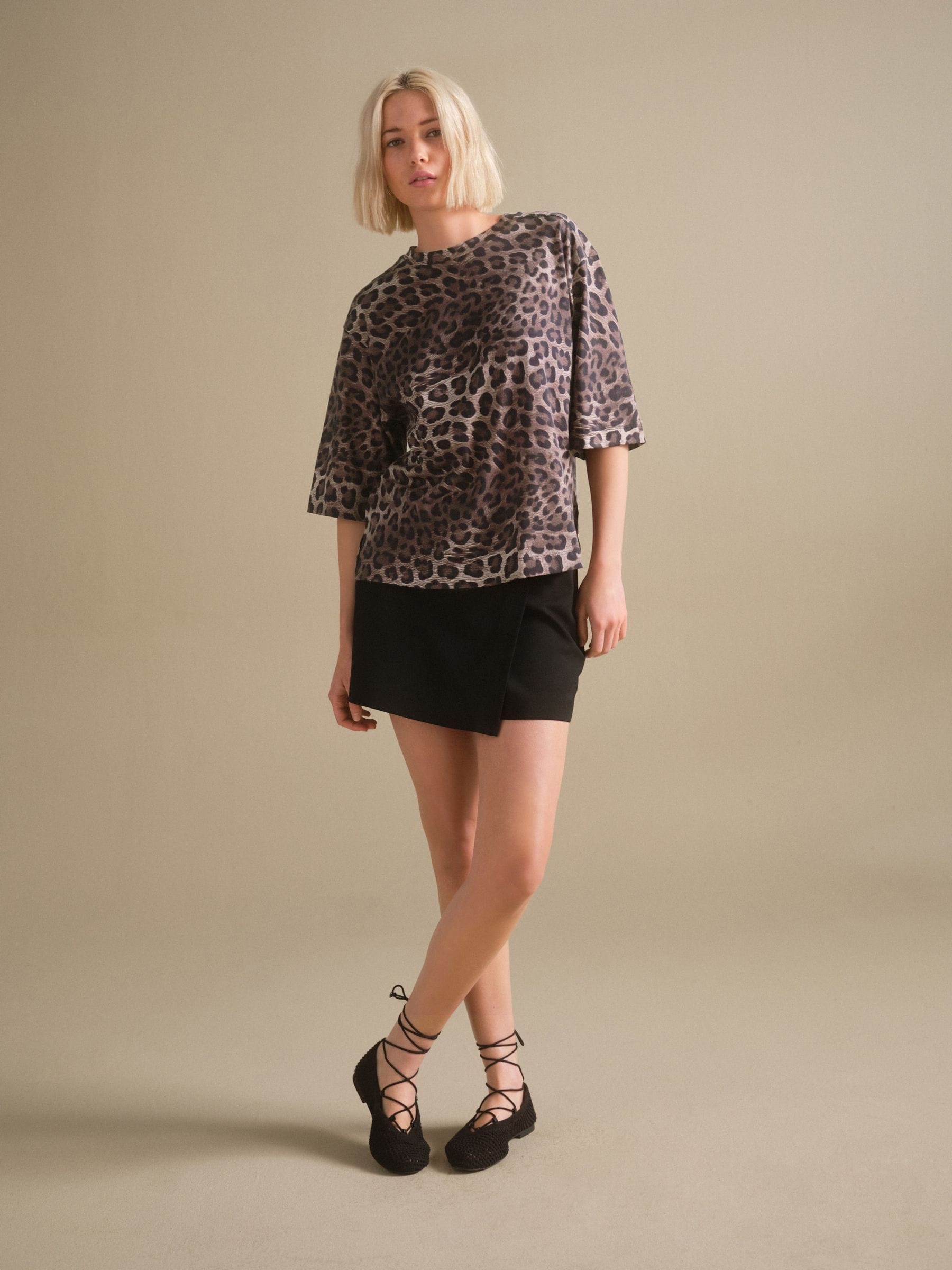 Animal - Relaxed Boxy T-shirt met ellebooglengte mouwen en ronde hals