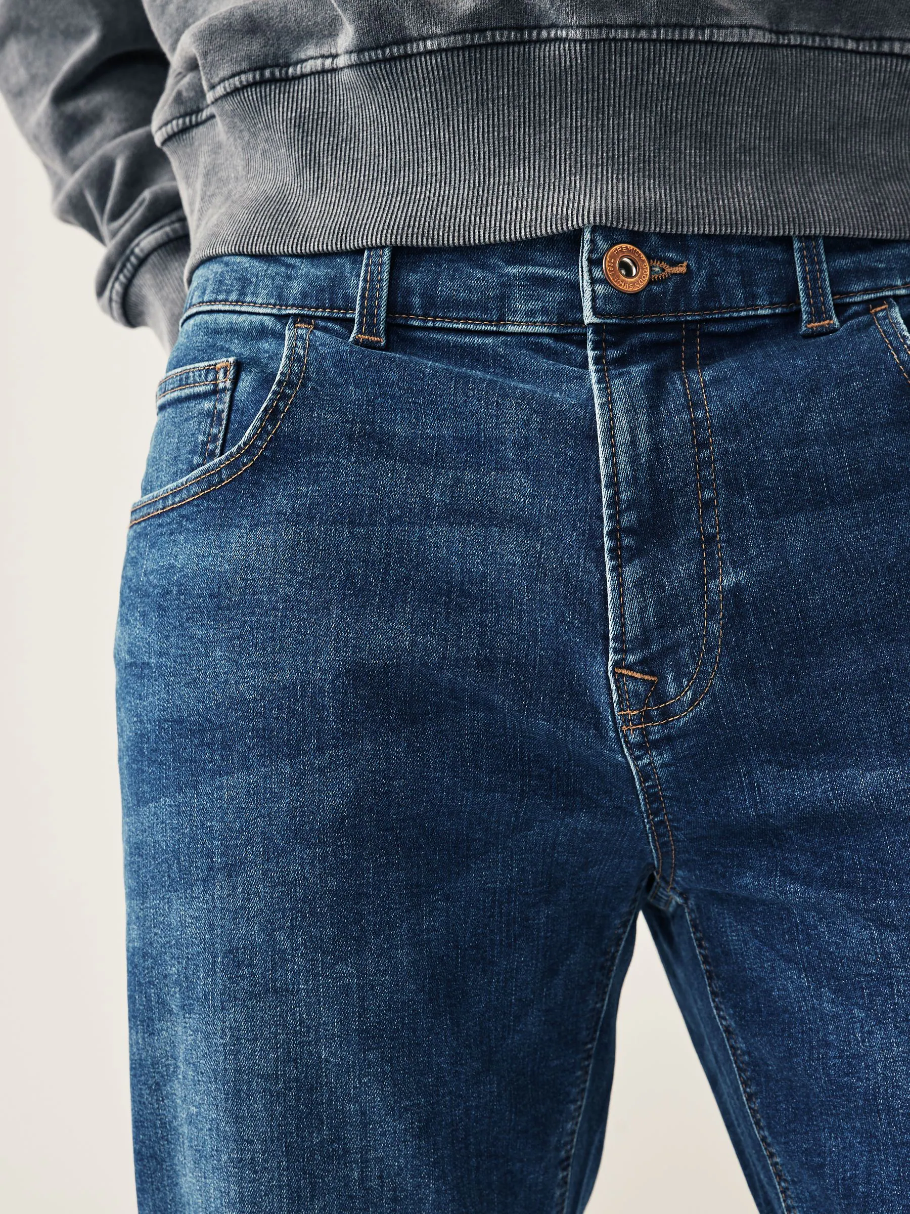Mediumblauw - Enkele - Slim fit klassieke stretchy jeans