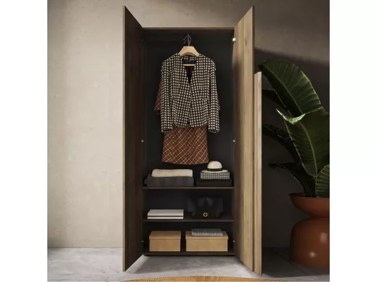 ZEUS - Penderie 2 portes avec 2 étagères aspect bois finition mercure