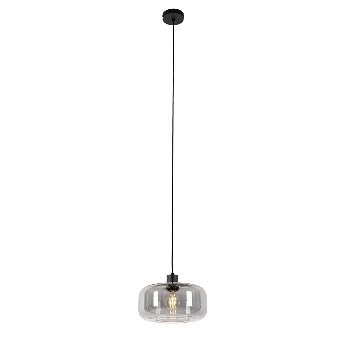 Art deco hanglamp zwart met smoke glas - Bizle