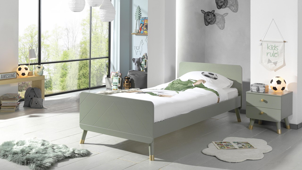 Bed Billy met nachtkast olijf