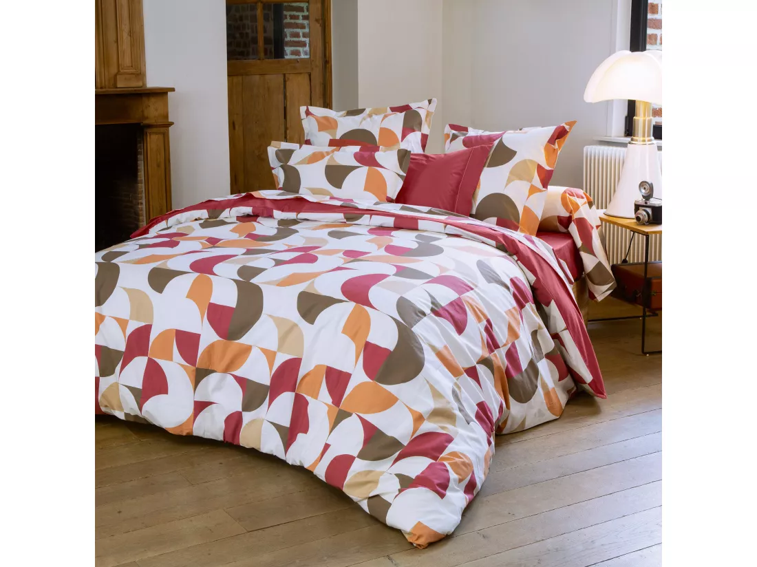 Drap plat 240x310 cm en 100% percale de coton MODULO blanc acajou