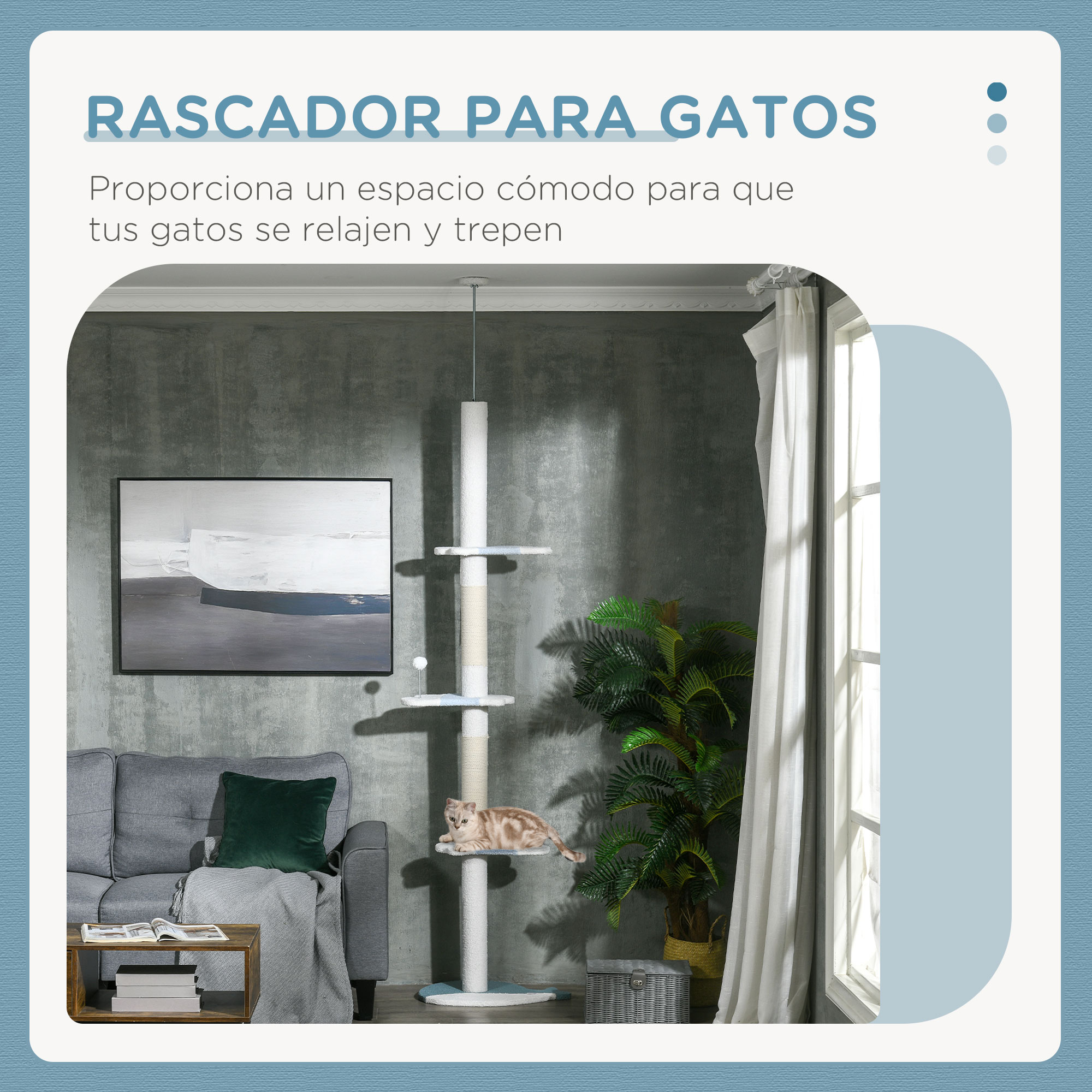 Árvore para gatos PawHut de 225-255 cm, com altura ajustável, 3 plataformas em formato de onda, postes para arranhar e 1 bola, 55 x 38 x 225-255 cm, branca.