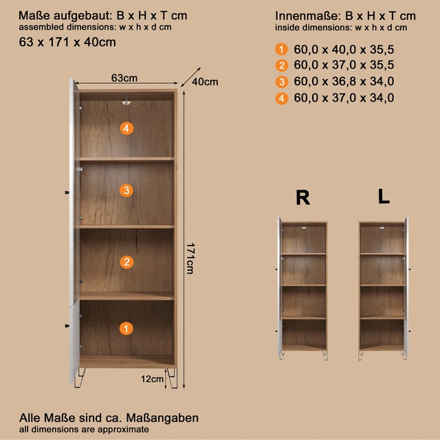 PLACES OF STYLE Standvitrine »Tarragona« Standvitrine mit 2 Türen - (B/T/H) 63/40/172 cm