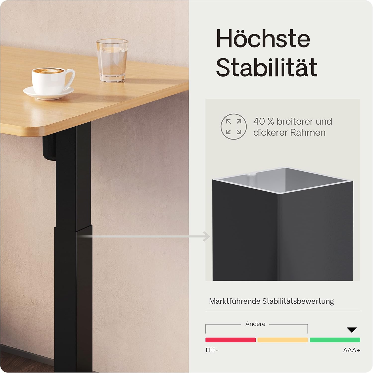 Desktronic Höhenverstellbarer Schreibtisch - Stehpult Tischgestell Elektrisch mit Touchscreen + Ladeanschlüssen - Höhenverstellbar