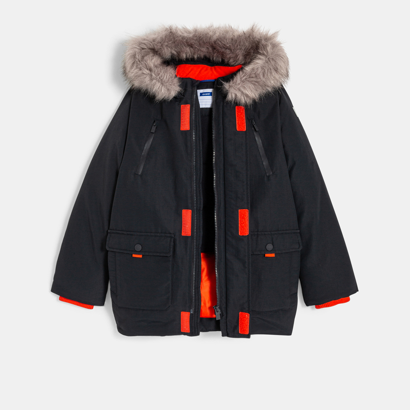 Parka matelassée à capuche gris garçon