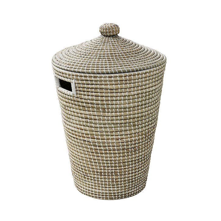Panier à linge GoodHome Bonetta capacité 44 litres coloris jonc de mer et blanc en polyester et jonc de mer l.53 x P.50 x H.65 cm