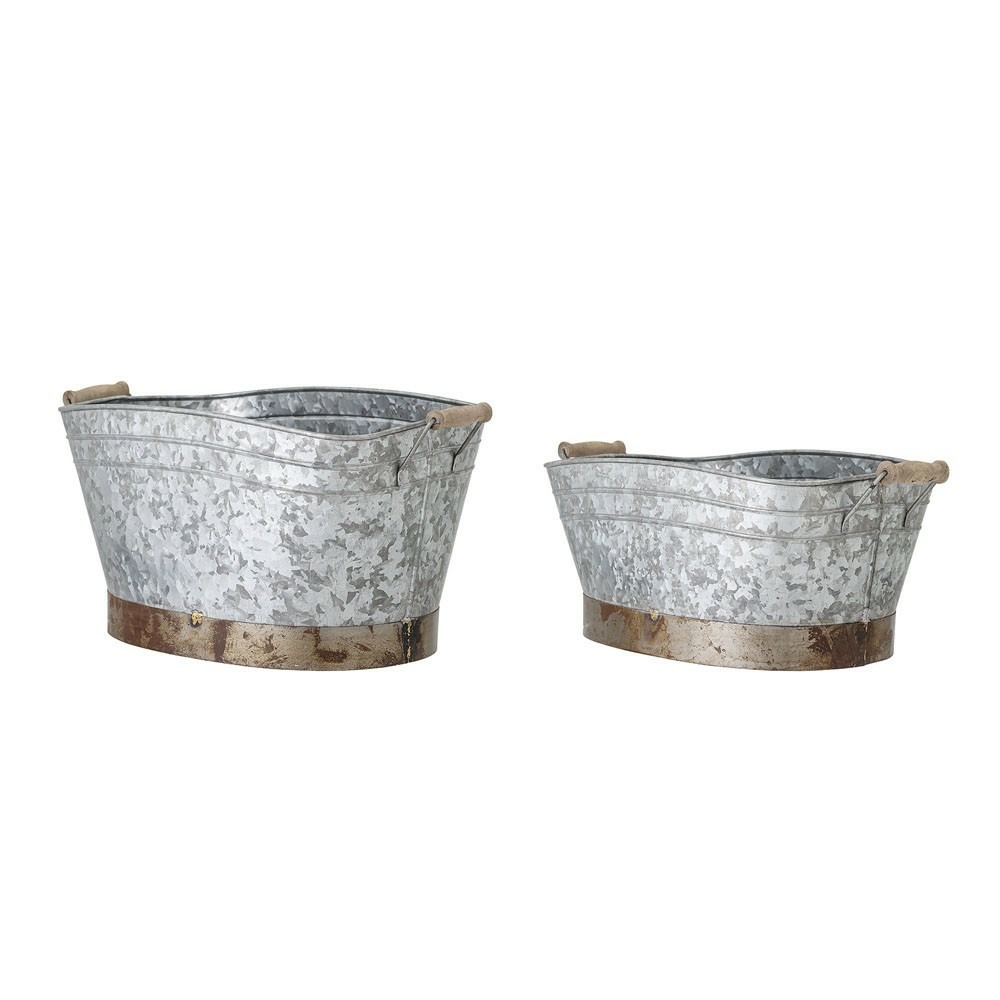 Seau cimon en fer galvanisé gris lot de 2