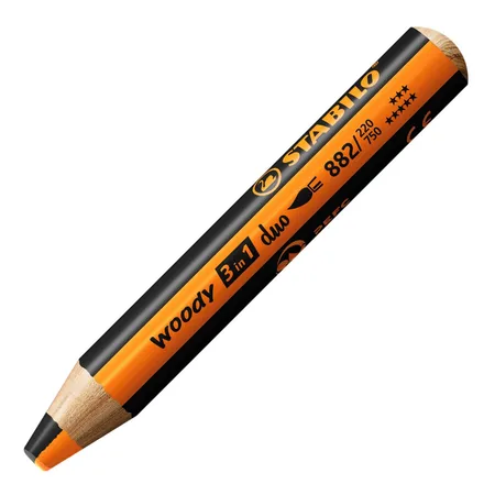 Duo Buntstift, Wasserfarbe & Wachsmalkreide - STABILO woody 3 in 1 duo - zweifarbige Mine - Einzelstift - orange/schwarz
