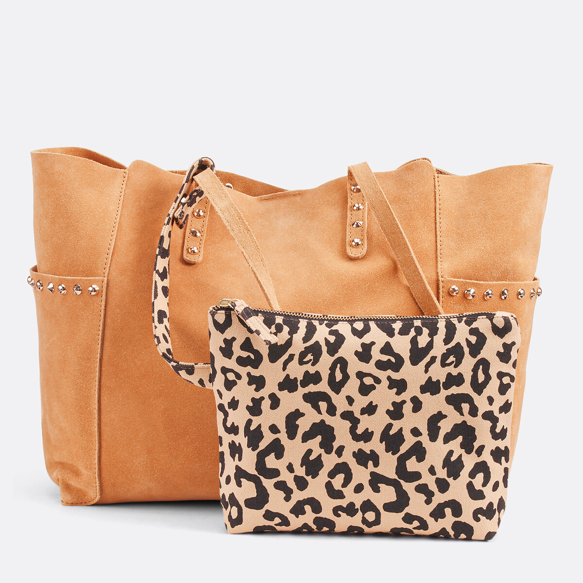 COLEÇÕES LA REDOUTE<br>Bolsa em couro macio, carteira com estampa de leopardo