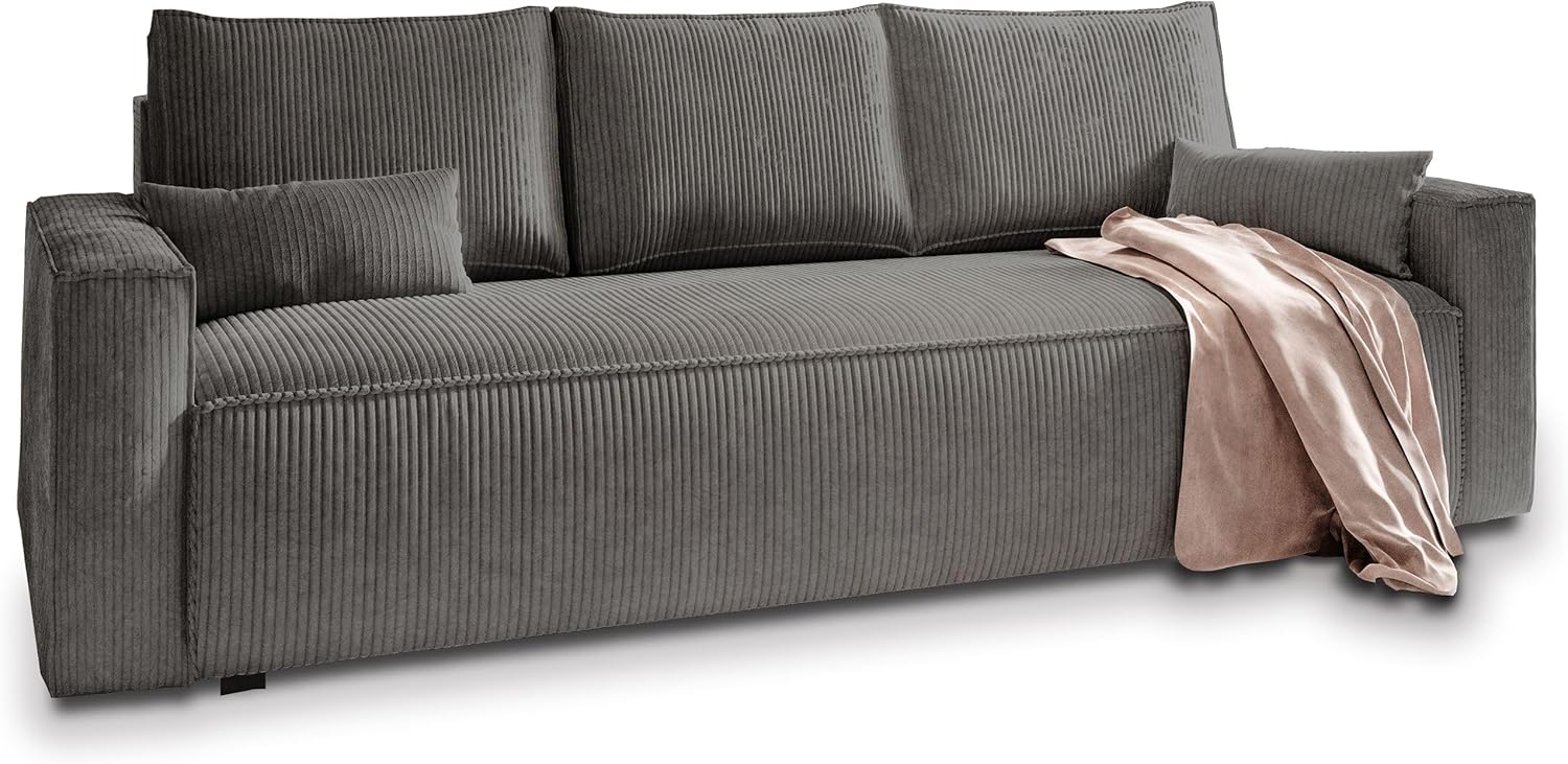 Masseno Sofa MENI mit Schlaffunktion, Sofa mit Bettkasten, Wohnzimmersofa, Couch, Soffa, Bettsofa, Couchgarnitur- Graphitfarben, POSO 34