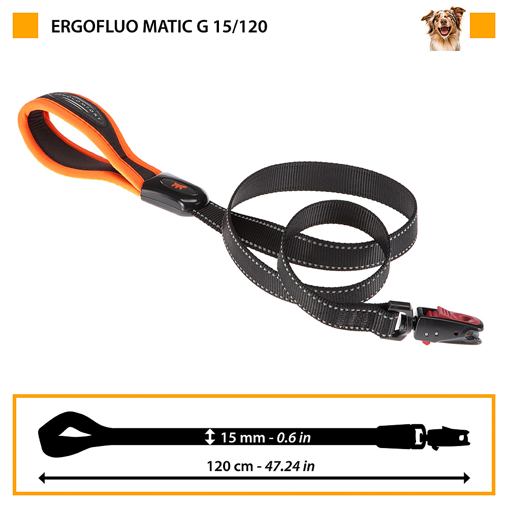 Laisse pour chiens ergofluo matic g15/120 poignée rembourrée et mousqueton magnétique