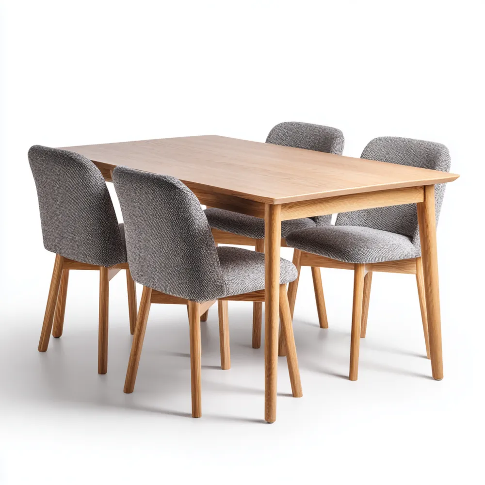 Esszimmer-Set Holztisch 120x75x75 cm mit 4 Stühlen Stoffpolsterung – E