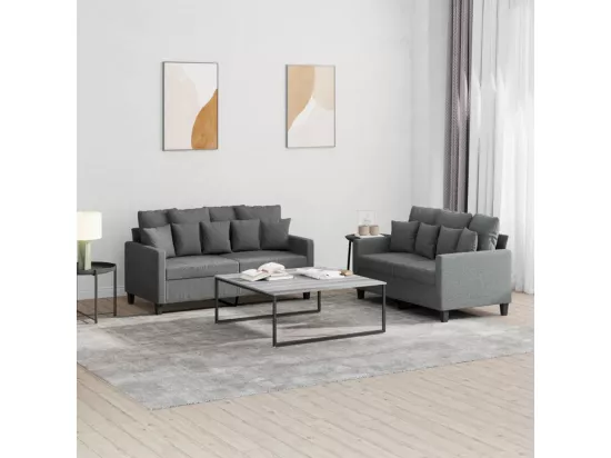 Ensemble de canapés 2 pièces avec coussins Gris foncé Tissu