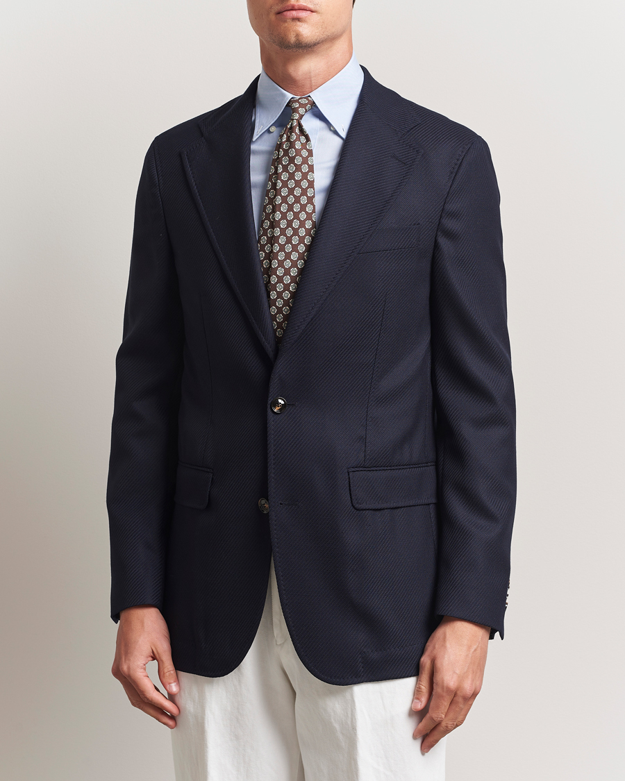 Oscar Jacobson Fellow EVO Structured Loro Piana Wool Blazer Navy