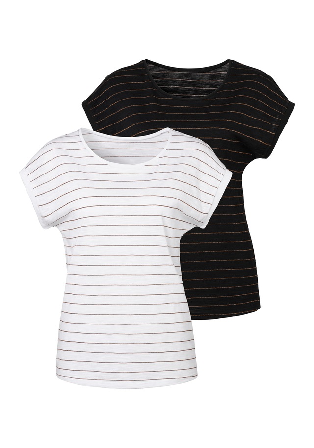 Vivance Rundhalsshirt »mit kupferfarbenen Lurex-Streifen«, aus weicher Baumwoll-Qualität