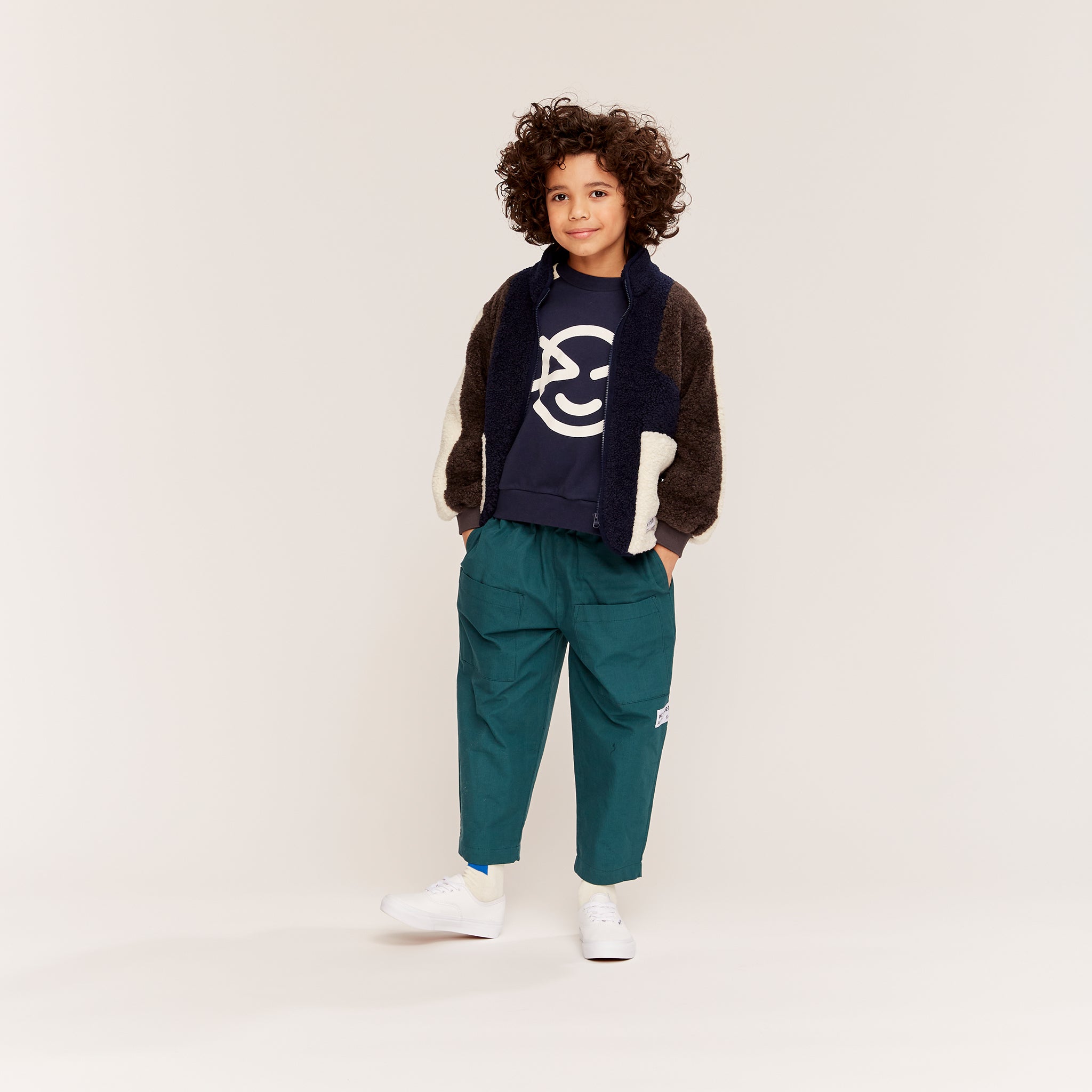 Sweatshirt Wynk Panel Navy Green Cream