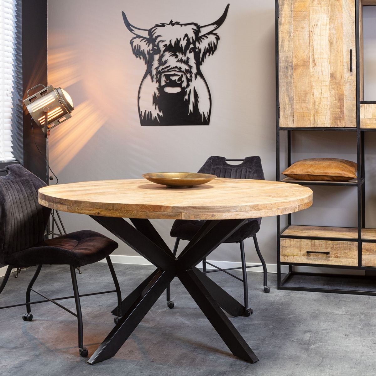 Ronde mangohouten eettafel Marcela met matrix onderstel - 4 formaten 120 cm