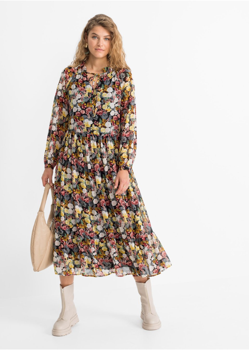Robe longue avec polyester recyclé et imprimé floral