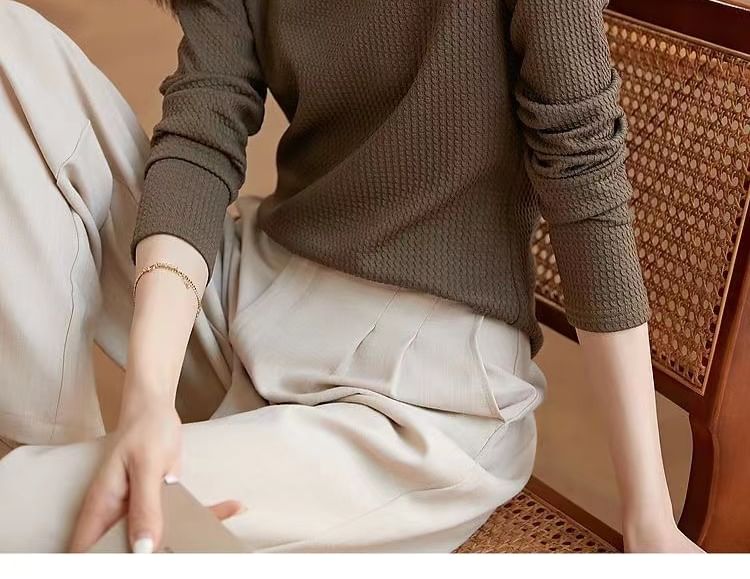 Jeonseon - T-shirt met lange mouwen en mockneck, effen