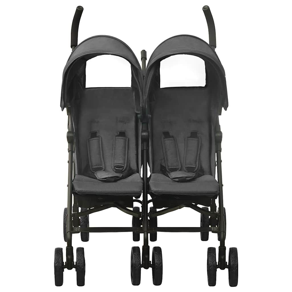 vidaXL Tweelingkinderwagen, Antraciet, Staal