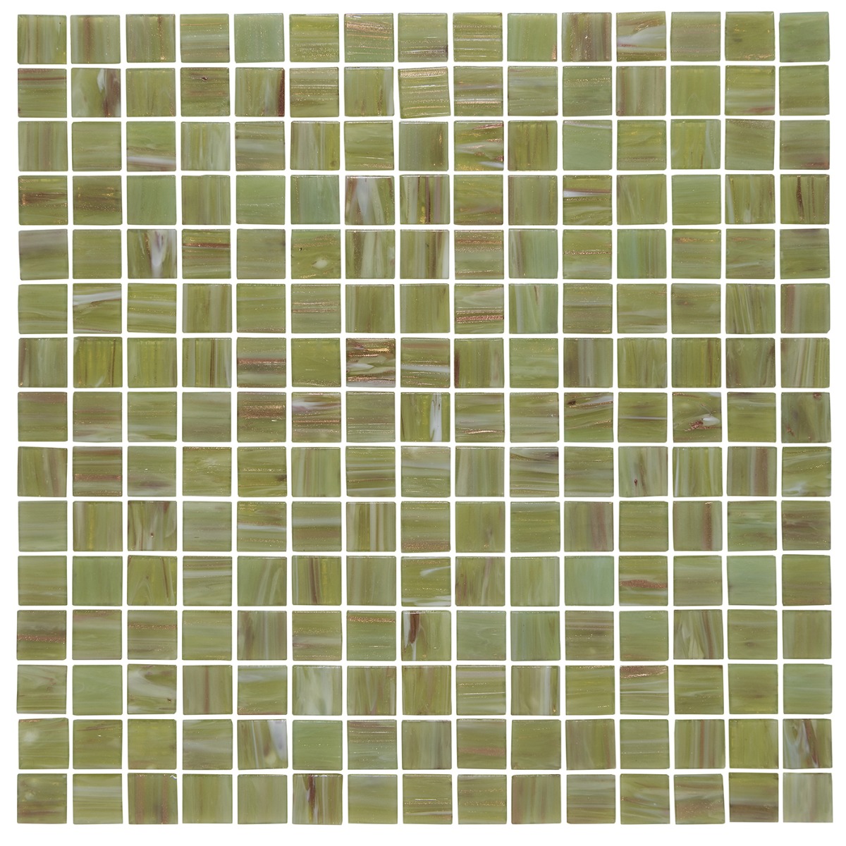 The Mosaic Factory Amsterdam vierkante glasmozaïek tegels 32x32 lichtgroen met gouden accenten
