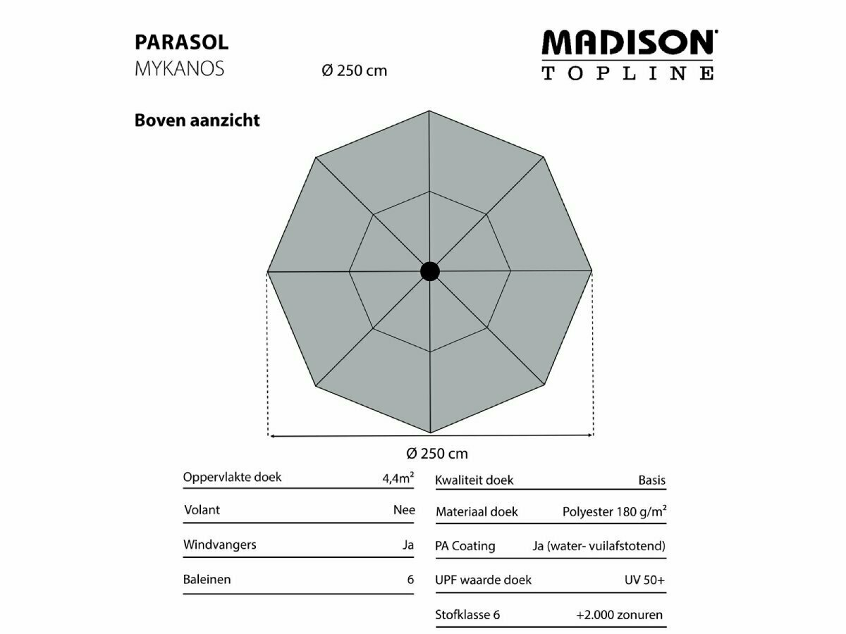 Madison Mykanos 250 cm push-up parasol - Ecru