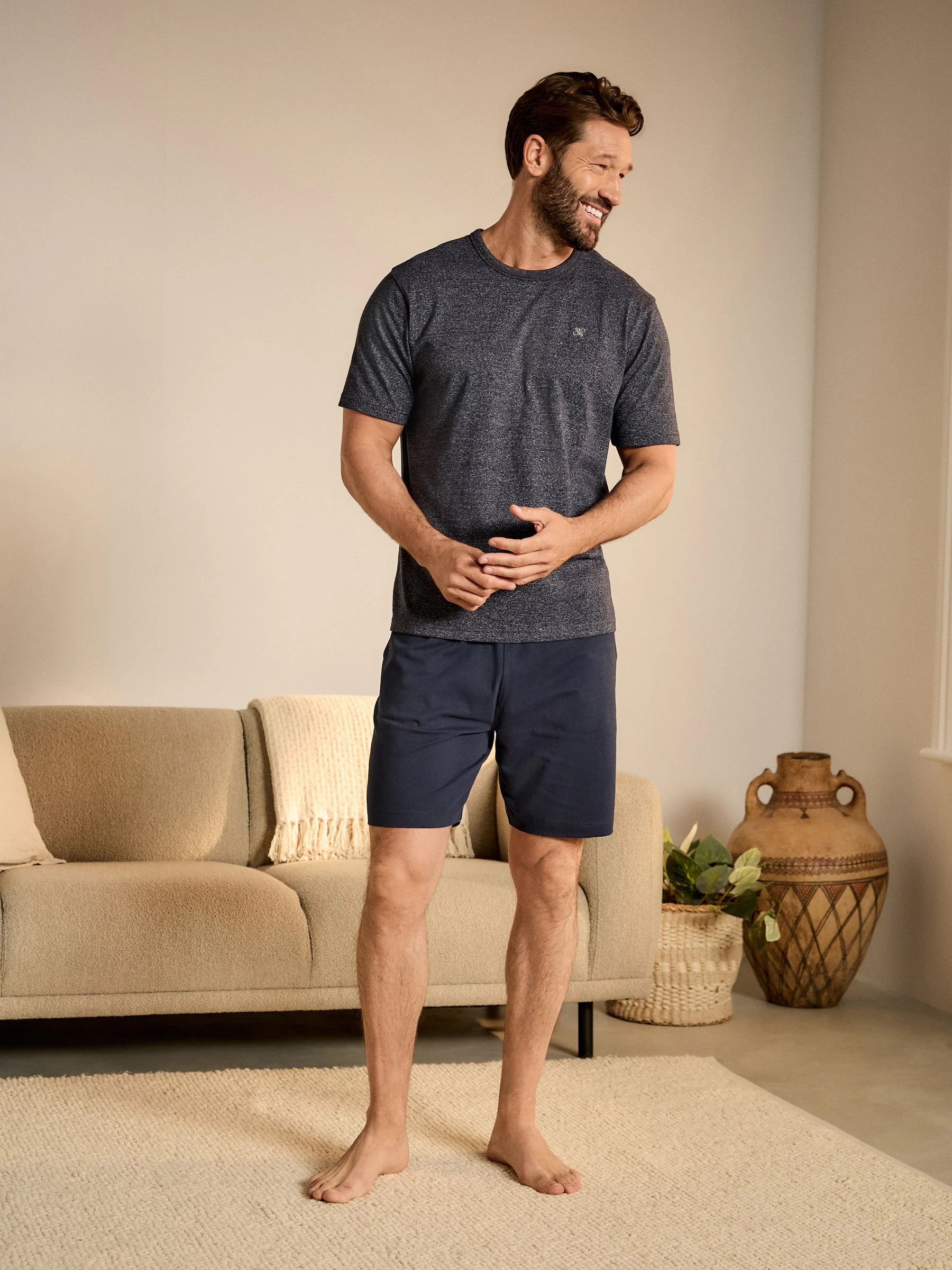Marineblauwe strepen - Korte jersey pyjamaset