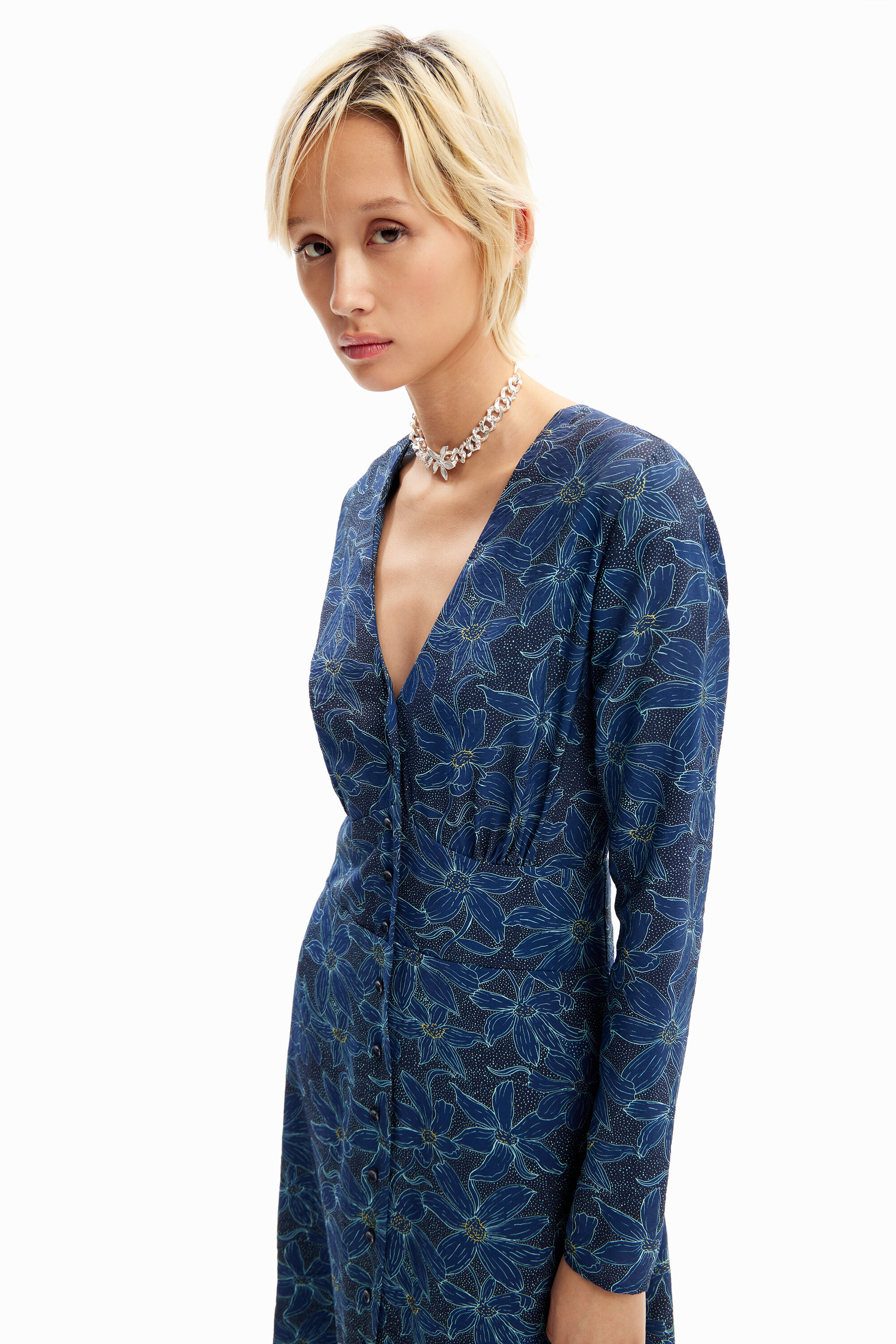 Vestido midi camisero flores