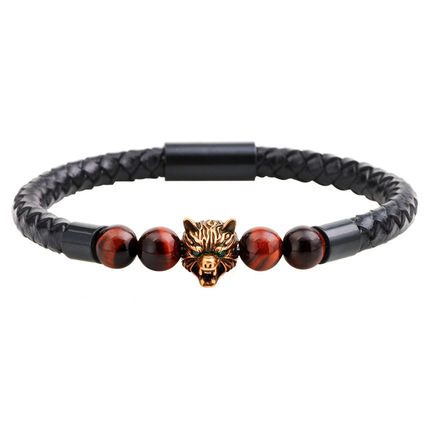 KINNO - Armband van echt leer met dierenagaatkralen