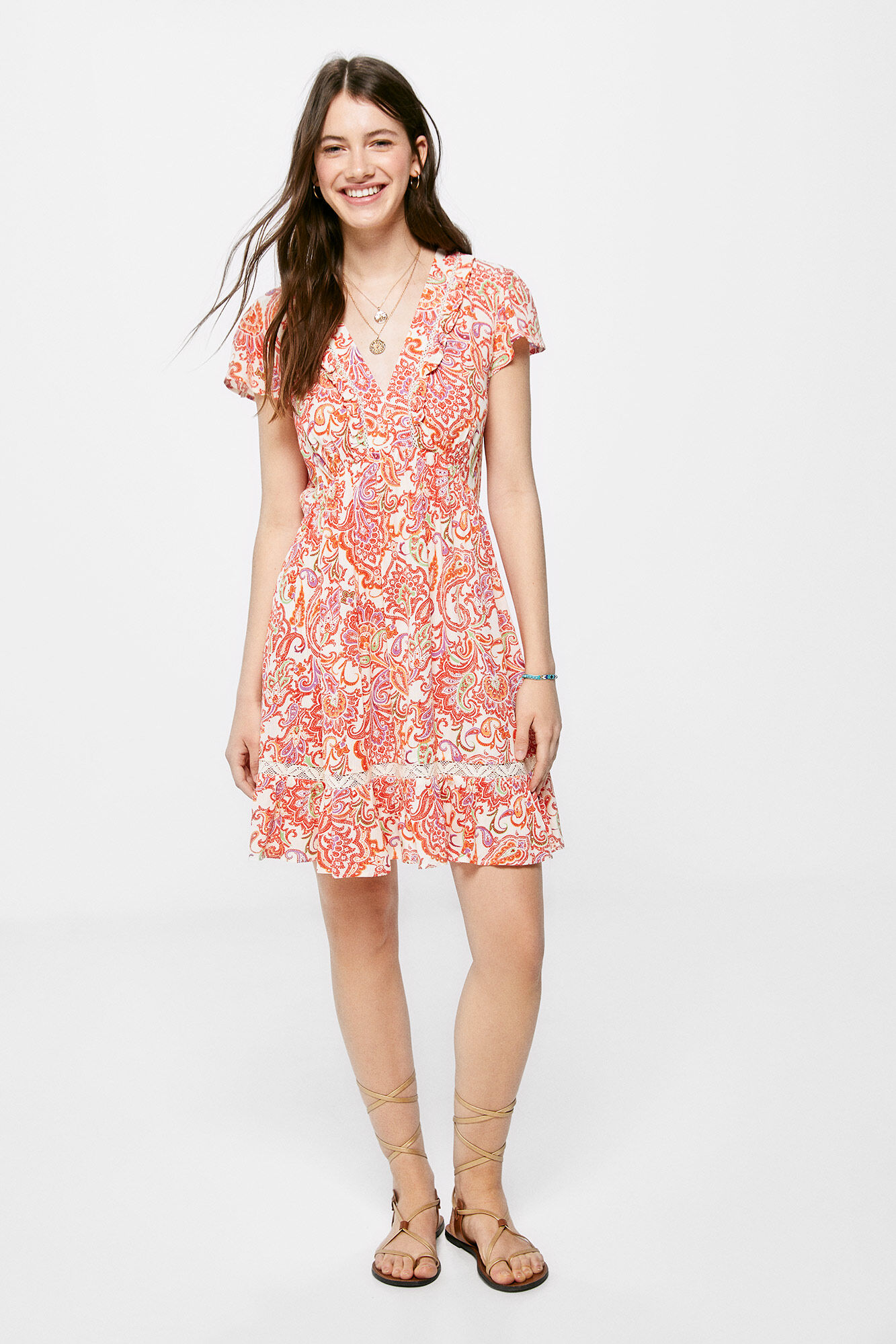 Vestido de renda estampada - Amarelo