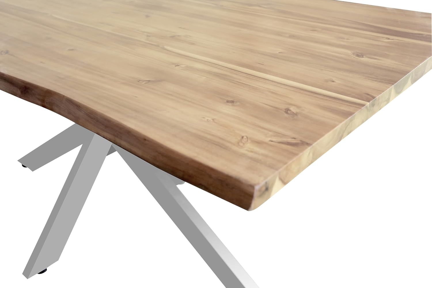 SAM Esstisch Harley | 180 x 90 cm | Akazienholz massiv | Farbe: Natur lackiert | echte Baumkante | Spider-Gestell Metall Silber | pflegeleichter Baumkantentisch/Esszimmertisch/Küchentisch