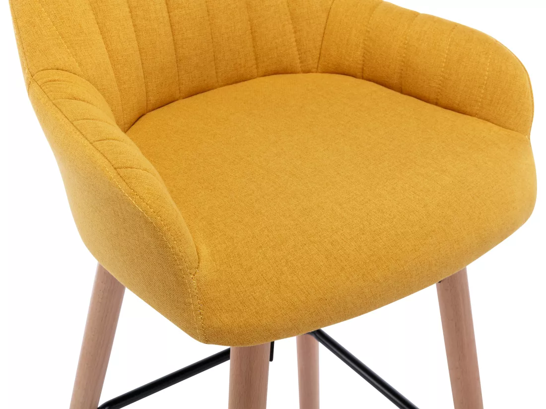 Tabouret de bar en tissu et pieds bois de hêtre - Jaune - ELEANA
