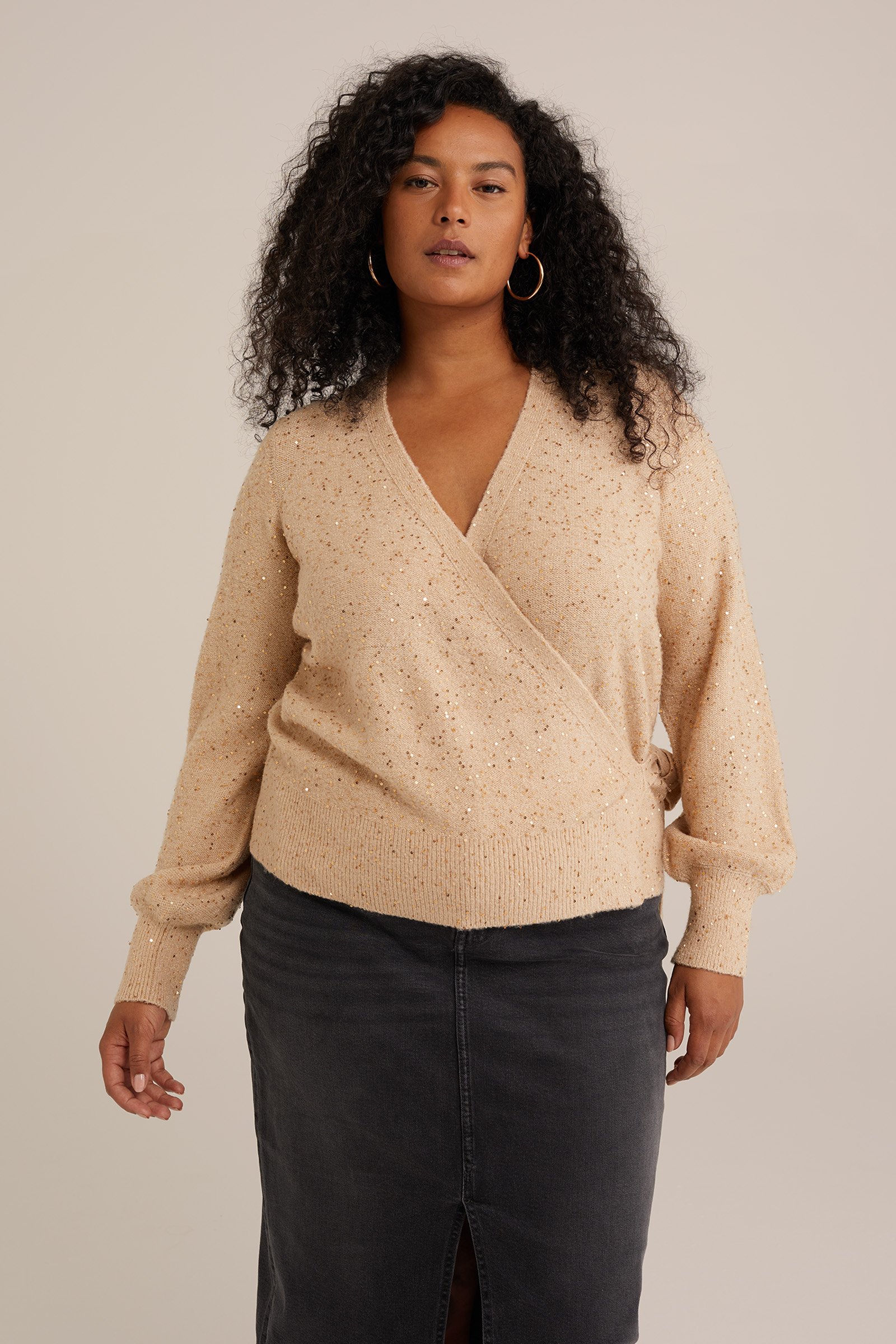 overslagvest met pailletten - Curve WE Fashion Goud