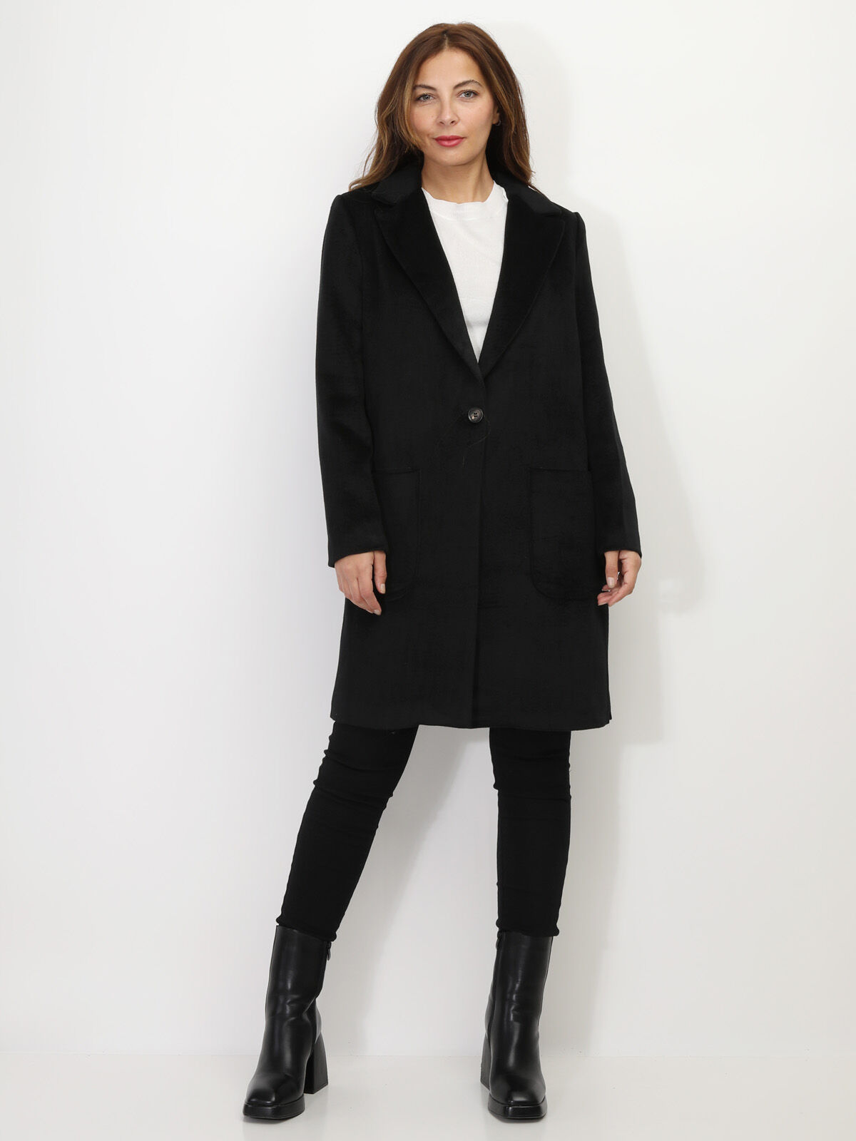 Manteau en laine à col revers- Noir