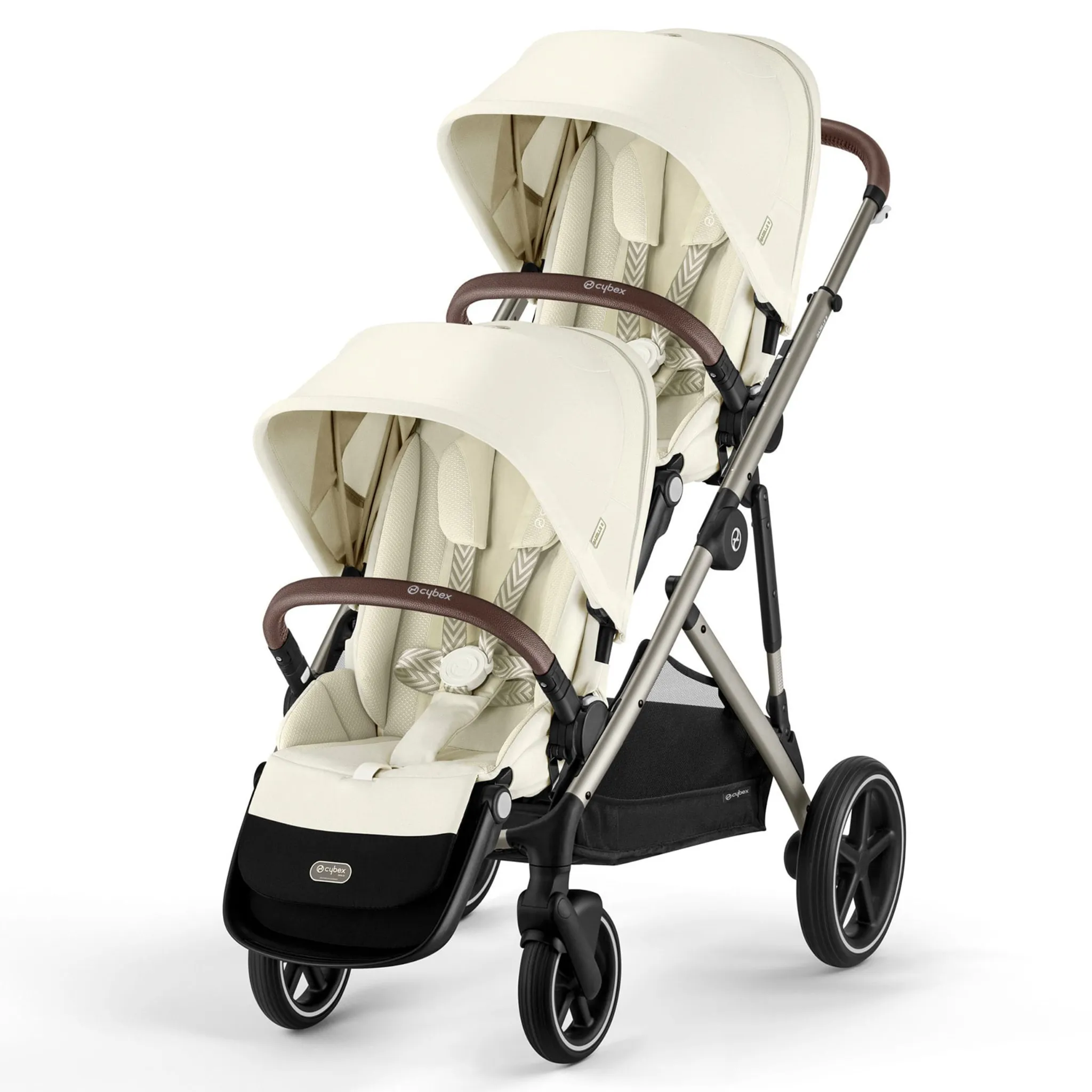 Cybex Poussette Double Gazelle S 2 – Châssis Taupe  Sièges Beige coquillage