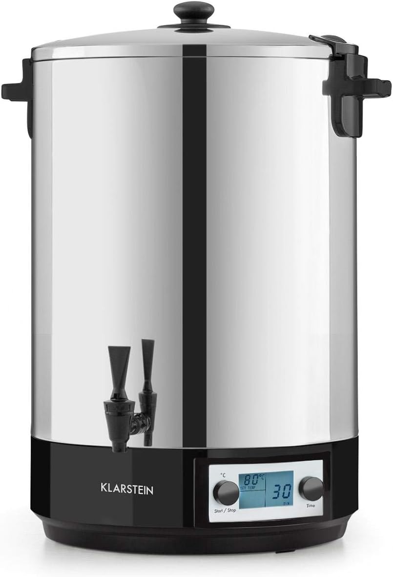 Klarstein KonfiStar 40 Digital Einkochautomat Einkochtopf Einkocher Heißgetränkespender, 40 Liter, 2500 Watt, 30-100 °C, Timer, Warmhalte-Funktion, Deckel mit Verschluss, Edelstahl poliert