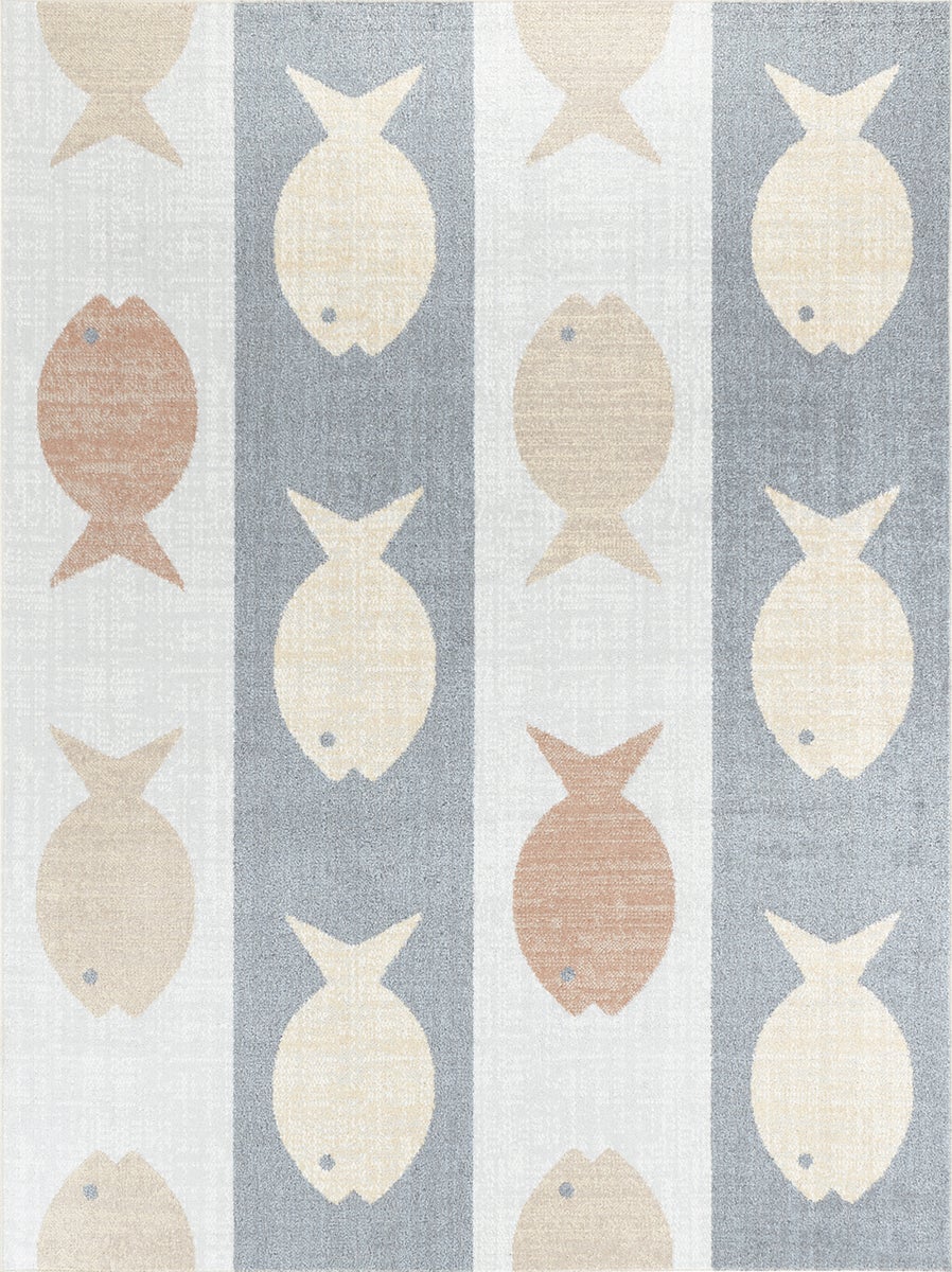 Machinewasbaar kinderkleed, vismotief, beige/grijs/oranje, 120x170 cm, AQUAFIESTA