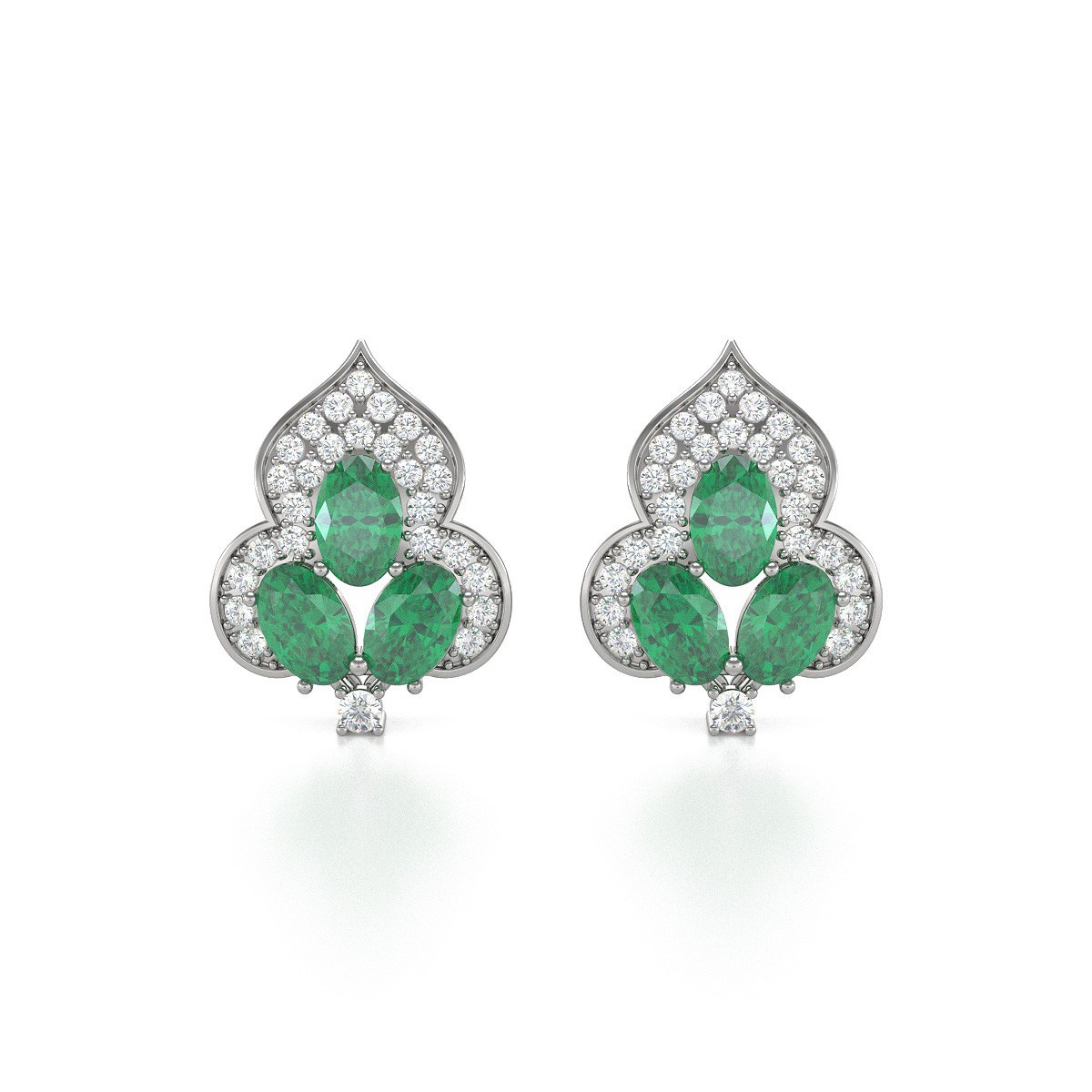 Boucles d'oreilles ADEN Emeraude et Diamants sur Argent 925 3.5grs