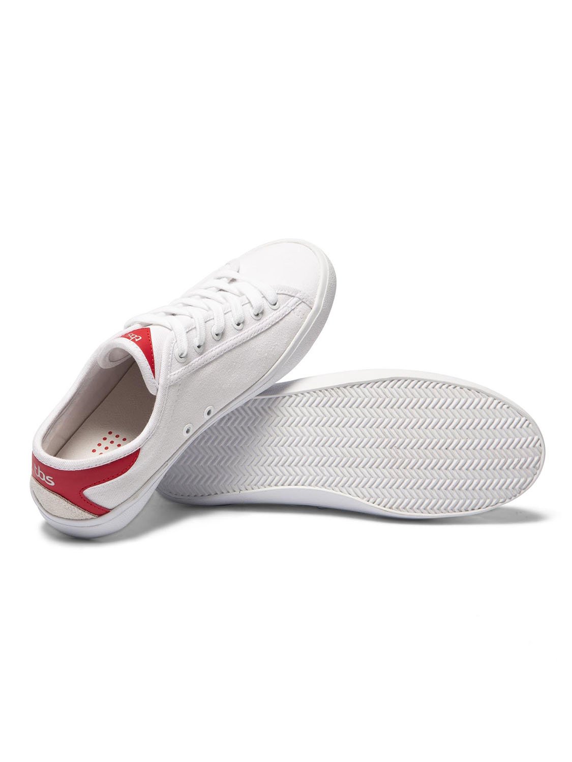 Tennis Femme Confort En Toile Blanche & Rouge