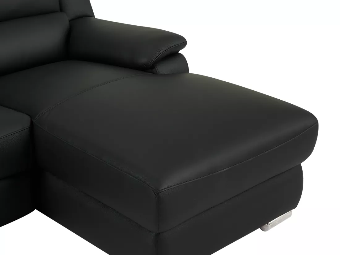 Canapé d'angle droit relax électrique en cuir noir ARENA III