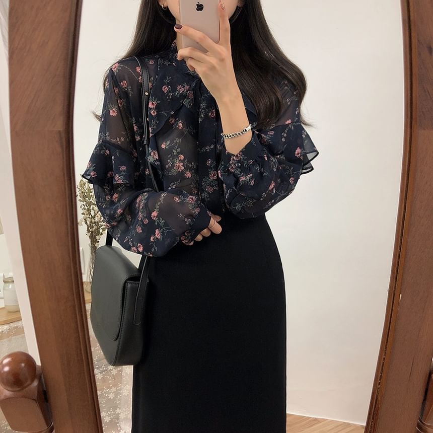 Yunhouse - Effen A-lijn midi-rok met hoge taille en split