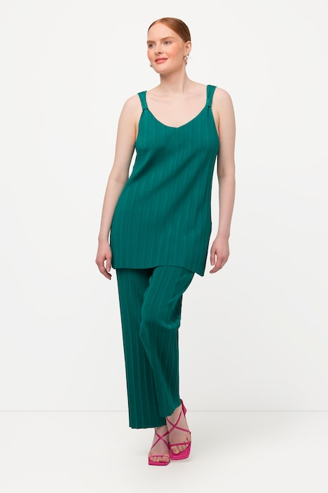 Strickhose, Feinripp, weites, gerades Bein, Elastikbund