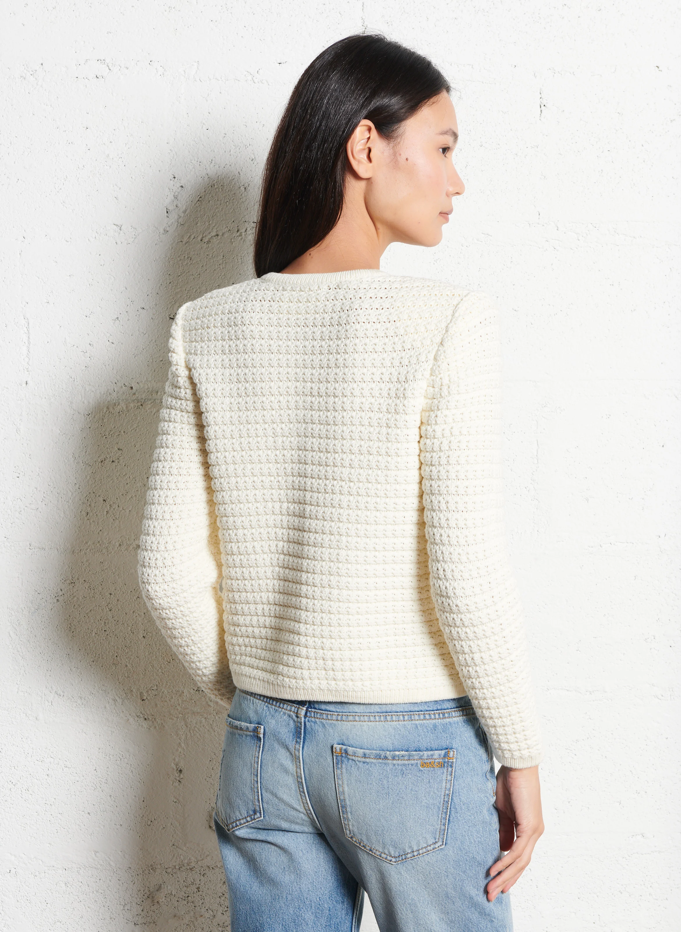 GASPARD - Gilet col rond en coton mélangé | Blanc