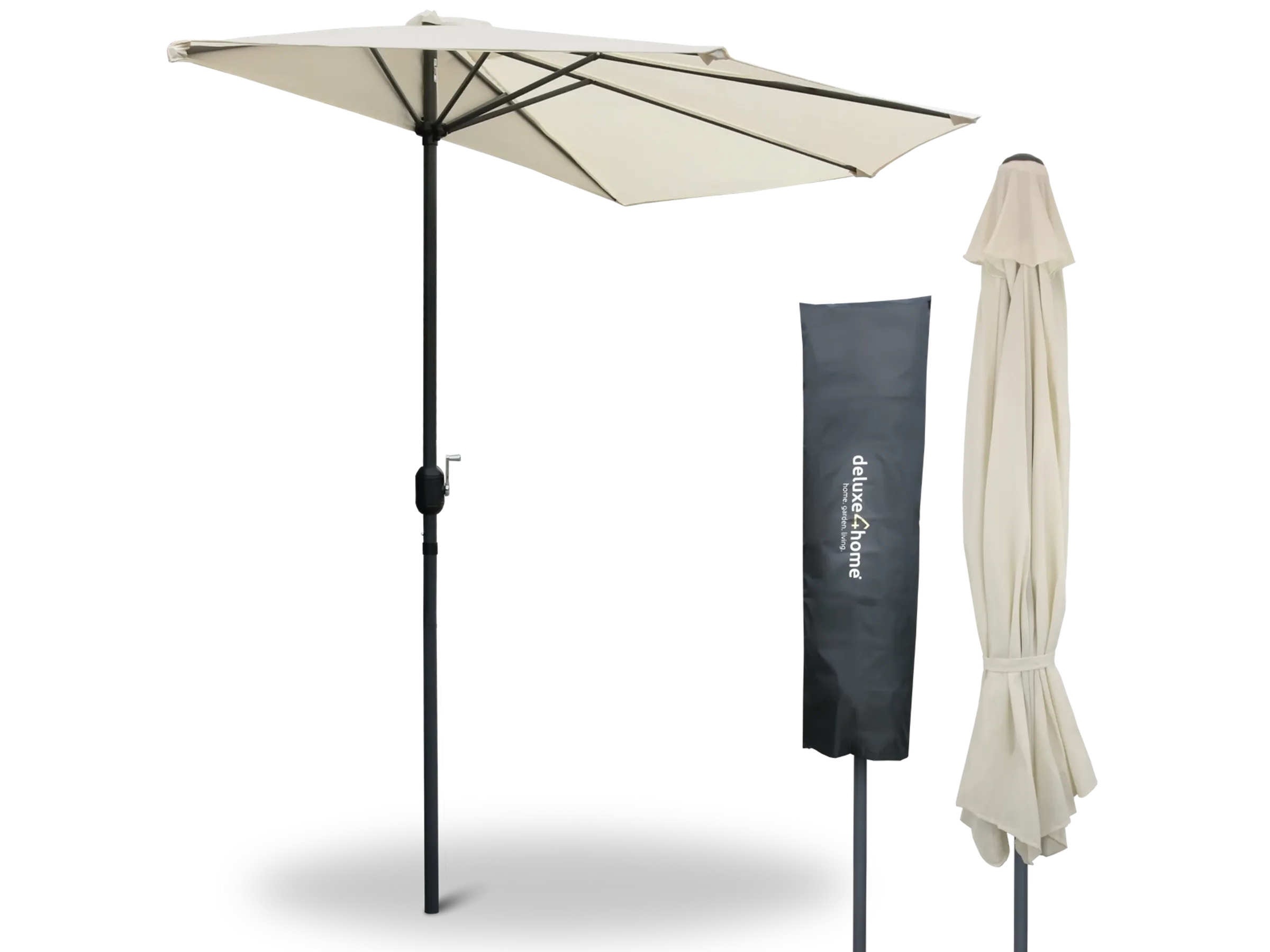 deluxe4home Sonnenschirm Halbrund für Balkon Terrasse Radius 150cm Creme