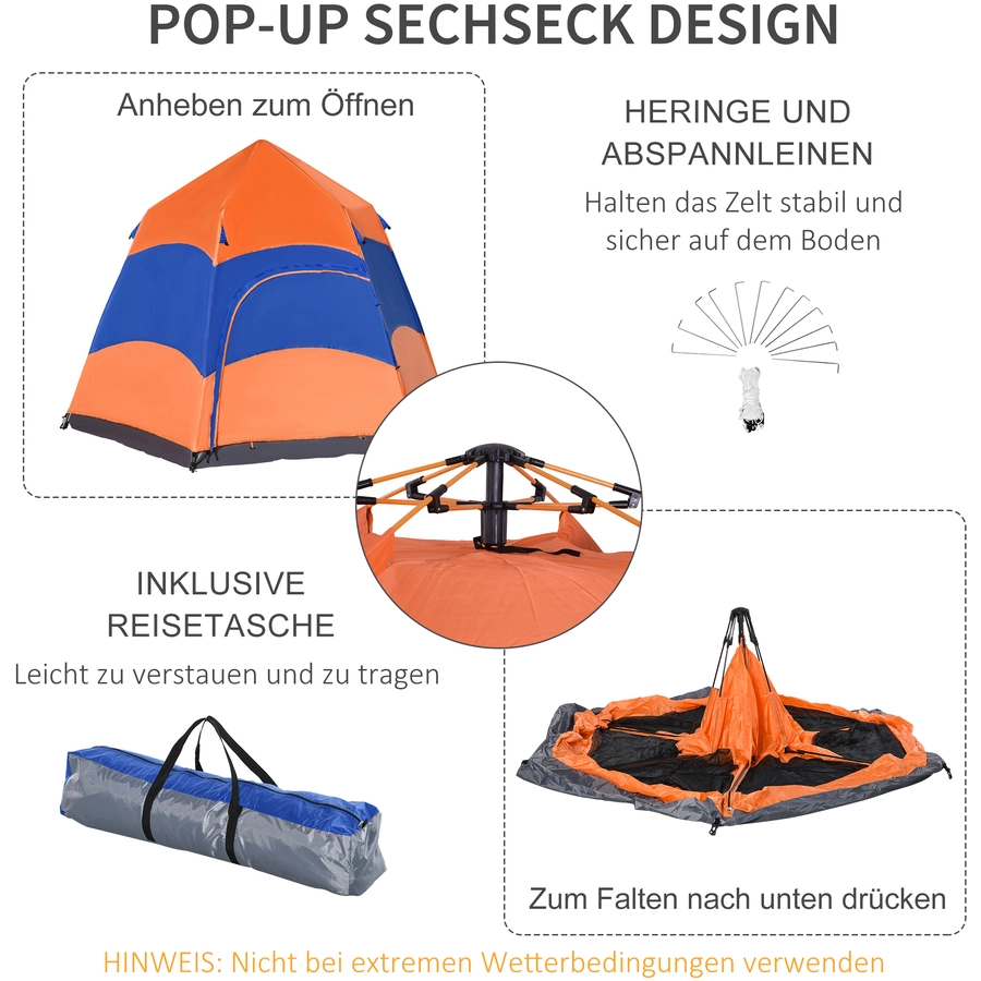 Outsunny Doppelwandzelt für 5–6 Personen orange, blau
