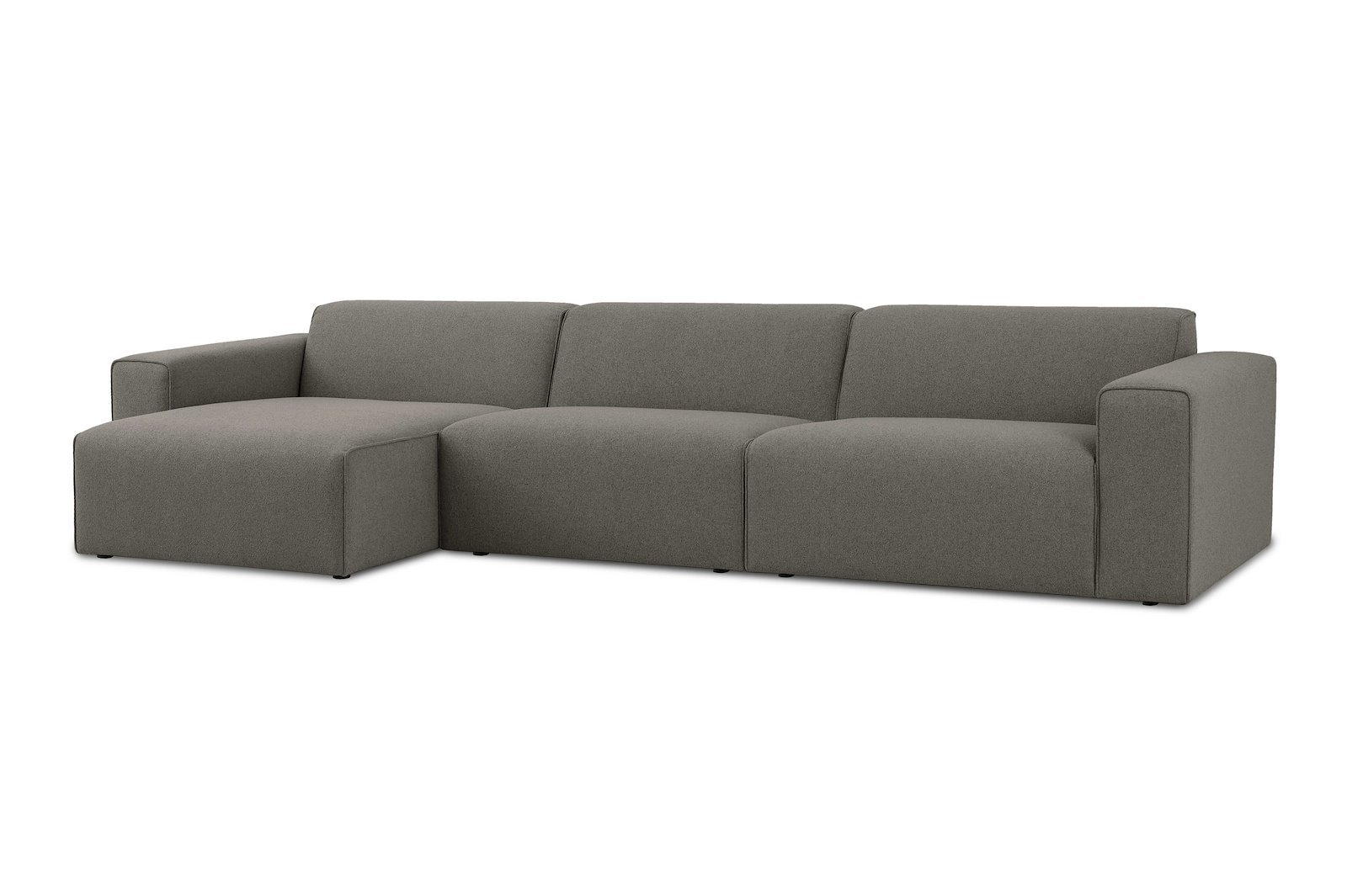 Styl 3-seter med sjeselong venstre Duo puter. Tekstil Brooklyn 3 Grey med sorte ben.