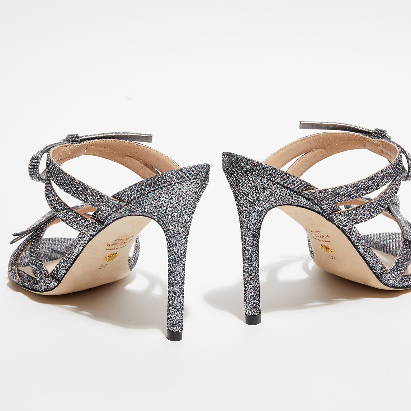 Stuart Weitzman Sandales Bow 100 argentées - Talon 10 cm