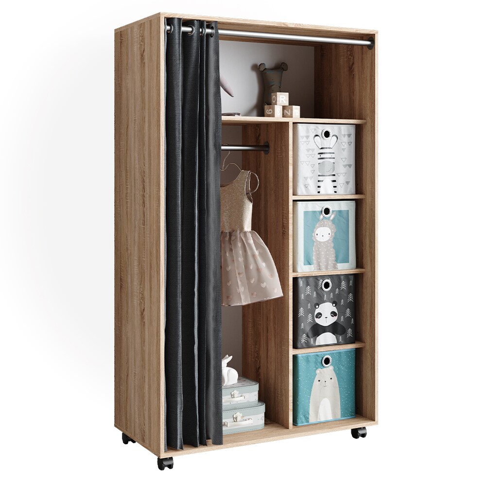 Vicco mobiler Kinderkleiderschrank Dielenschrank Garderobe Doros Sonoma modern 100 x 168 cm Faltboxen offen rollbar