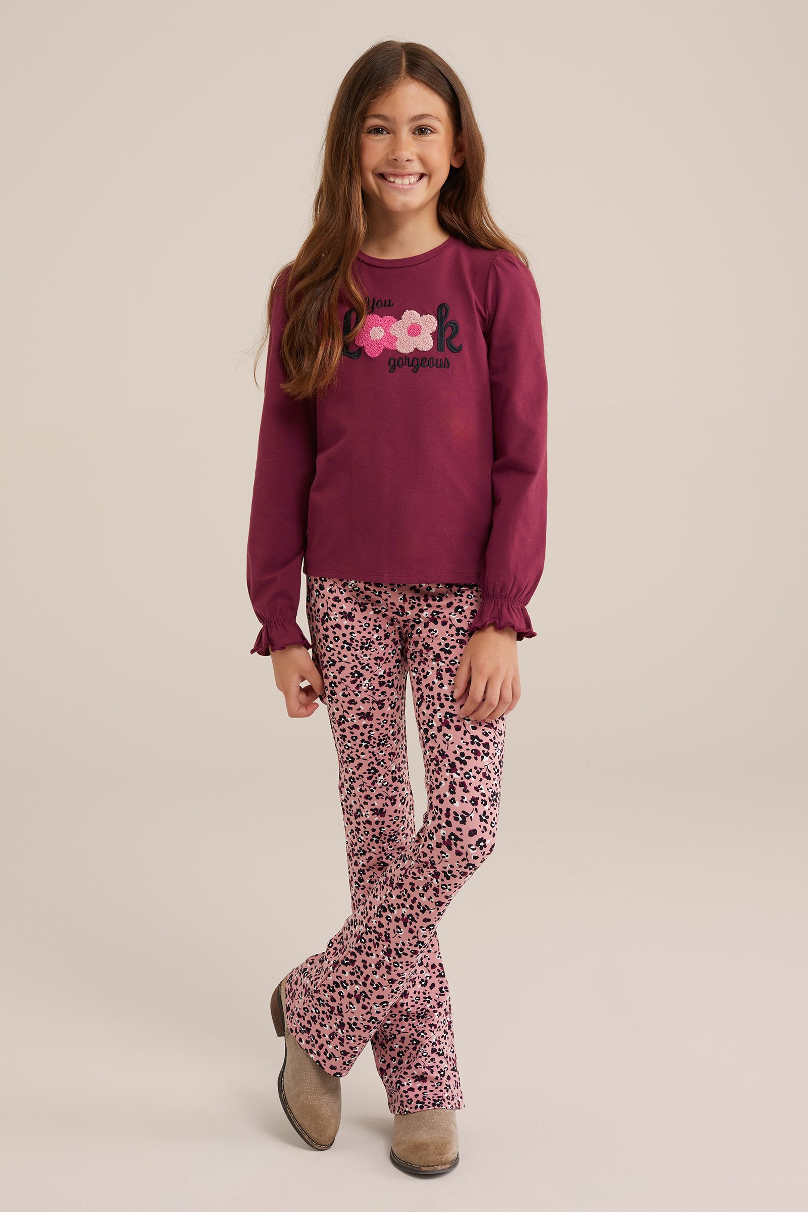 Meisjes flared legging met dessin WE Fashion Oudroze